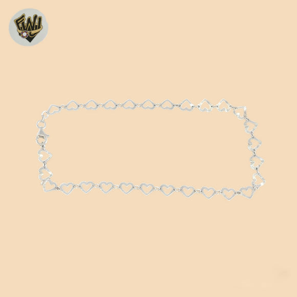 (2-0135-1) 925 Sterling Silver - 6mm Carved Heart Anklet - 10