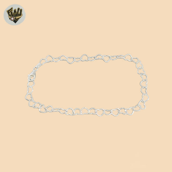 (2-0164) 925 Sterling Silver - 6mm Heart Link Anklet - 10