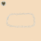 (2-0164) 925 Sterling Silver - 6mm Heart Link Anklet - 10"