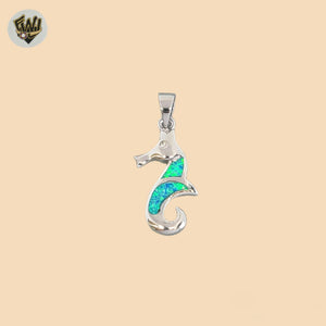 (2-1696) 925 Sterling Silver - Opal Seahorse Pendants.