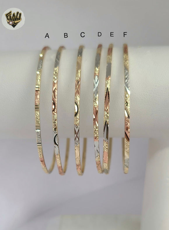 (1-4017) Gold Laminate - 2mm Three Tone Bangles - Dozen - BGO