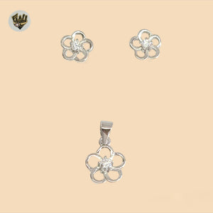 (2-6332) 925 Sterling Silver - Zircon Flower Set.