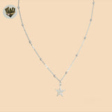 (2-66053) 925 Sterling Silver - 1.5mm Link Star Necklace.