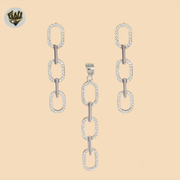 (2-6373) 925 Sterling Silver - Paper Clip Link Zircon Set.