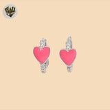 (2-4182-1) 925 Sterling Silver - Pink Heart Huggies.