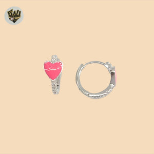 (2-4182-1) 925 Sterling Silver - Pink Heart Huggies.