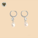 (2-4282) 925 Sterling Silver - Pearl Charms Huggies.