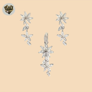 (2-6392) 925 Sterling Silver - Zircon Flower Set.