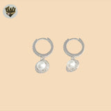 (2-4283) 925 Sterling Silver - Pearl Charms Huggies.