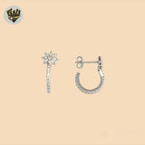 (2-4185) 925 Sterling Silver - Zircon  Flower Half Hoops.