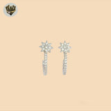 (2-4185) 925 Sterling Silver - Zircon  Flower Half Hoops.