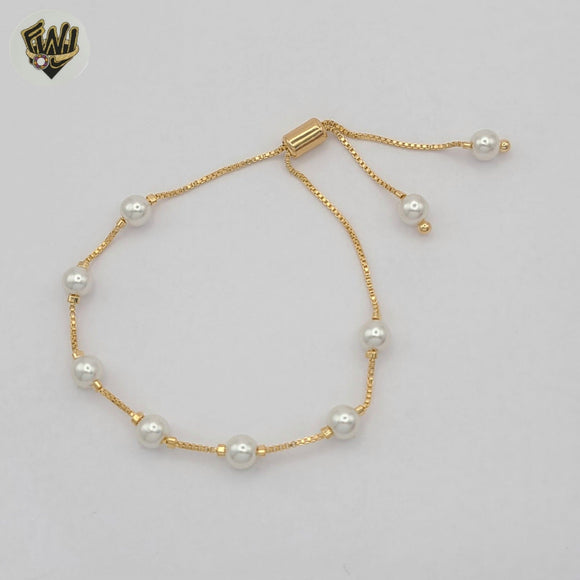 (MBRA-38) Laminado de Oro - Pulsera de Perlas Ajustable - BGF