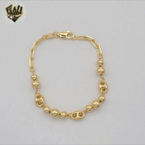 (1-0614-1) Gold Laminate - 6mm Balls and Puff link Bracelet - 7.5" - BGF