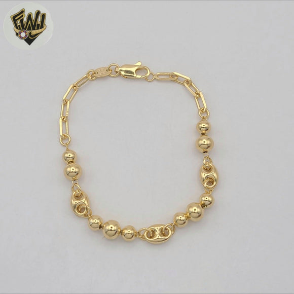 (1-0614) Laminado de oro - Pulsera con dijes de eslabones curvos de 3 mm - 7,5