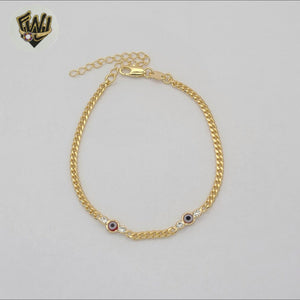 (1-0669) Laminado de oro - Pulsera de eslabones de mano de Hamsa contra el mal de ojo de 2 mm - 7,5" - BGF