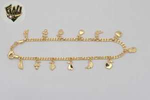 (1-0192) Gold Laminate - 2.5mm Curb Link Charms Anklet - 10" - BGF