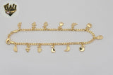 (1-0192) Gold Laminate - 2.5mm Curb Link Charms Anklet - 10" - BGF