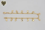 (1-0192) Gold Laminate - 2.5mm Curb Link Charms Anklet - 10" - BGF