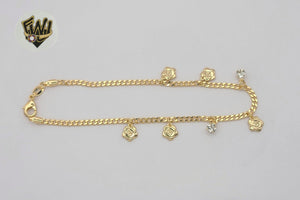 (1-0214) Gold Laminate - 3mm Curb Link Charms Anklet - 10" - BGF