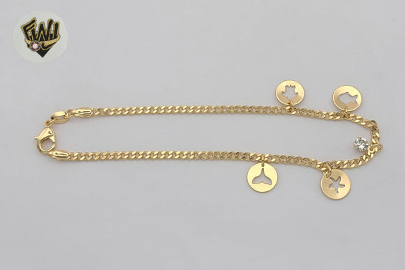 (1-0213) Gold Laminate - 2.5mm Curb Link With Charms Anklet - 10