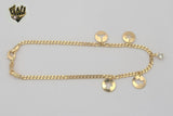 (1-0213) Gold Laminate - 2.5mm Curb Link With Charms Anklet - 10" - BGF