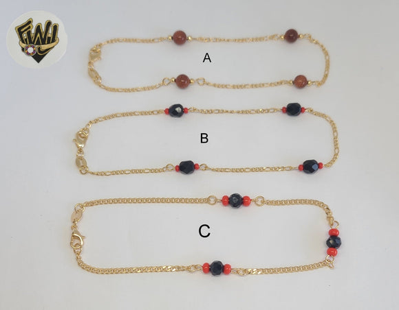 (1-0132) Gold Laminate - 2mm Beads Link Anklet - 10