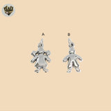 (2-1289) 925 Sterling Silver - Girl and Boy Pendants.