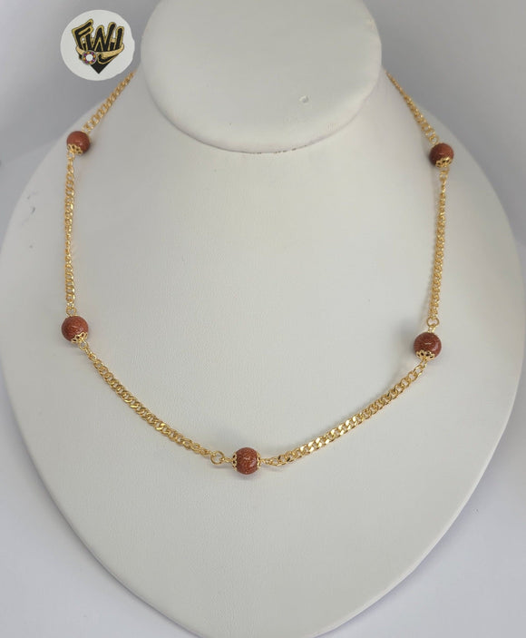 (1-6508-1) Gold Laminate - 3mm Venturina Beads Necklace - BGF