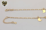 (1-0258) Gold Laminate - 2mm Paper Clip Link Charms Anklet - 10" - BGF