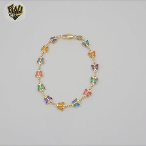 (1-0640-1) Gold Laminate - 7mm Multicolor Butterfly Bracelet - 7.5" - BGF