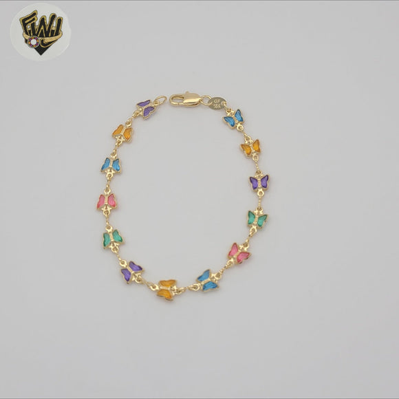 (1-0640-1) Gold Laminate - 7mm Multicolor Butterfly Bracelet - 7.5