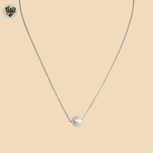 (2-66033) 925 Sterling Silver - 1mm Link Single Pearl Necklace.