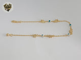 (1-0099) Gold Laminate - 2mm Evil Eye and Elephants Anklet - 10" - BGF