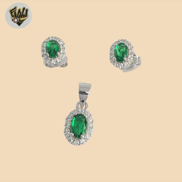 (2-6334) 925 Sterling Silver - Green Zircon Set.