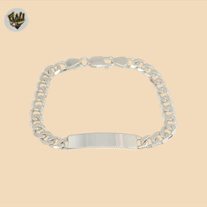 (2-0495) Plata de ley 925 - Pulsera con placa de eslabones Figaro de 7 mm - 9"