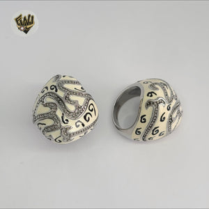 (4-0055-5) Stainless Steel - Carved Stone Ring.