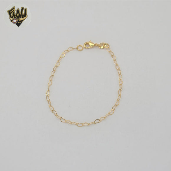 (1-0453) Laminado de oro - Brazalete de eslabones de corazones de 2 mm - BGF