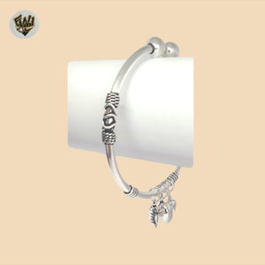 (2-0641) 925 Sterling Silver - 3mm Charms Open Bangle - 2.5"