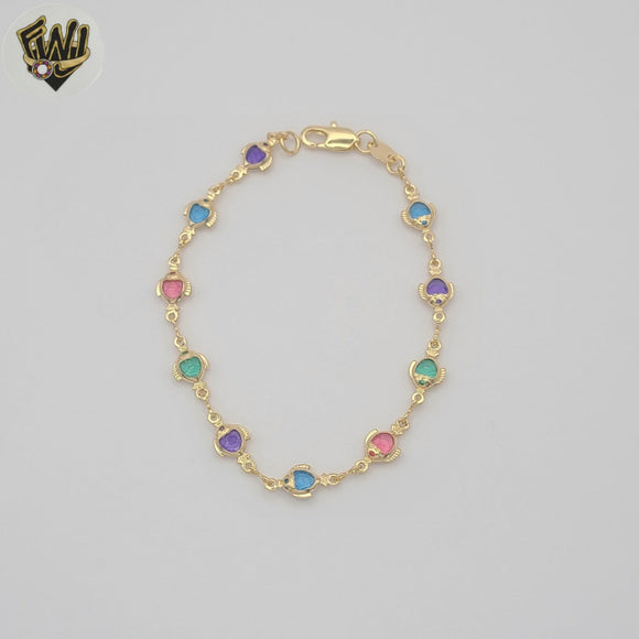 (1-0646-1) Gold Laminate - 2.5mm Multicolor Fishes Bracelet - 7.5