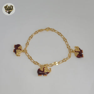 (1-0560-1) Laminado de oro - Pulsera de elefantes de 3 mm - 7,5" - BGO