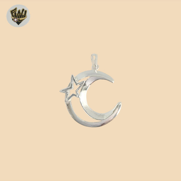 (2-1517) 925 Sterling Silver - Moon and Star Pendant.