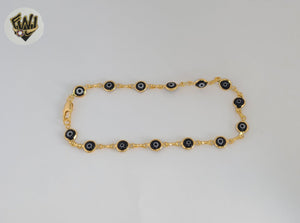 (1-0138-1) Gold Laminate - 6.5mm Evil Eye Anklet - 9.5" - BGO