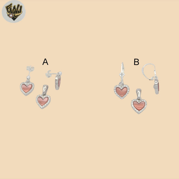 (2-6365-1) 925 Sterling Silver - Red Zircon Hearts Set.