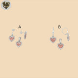 (2-6365-1) 925 Sterling Silver - Red Zircon Hearts Set.