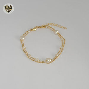 (1-0767) Gold Laminate - 1mm Paper Clip Link Pearl Bracelet - 6.5" - BGF