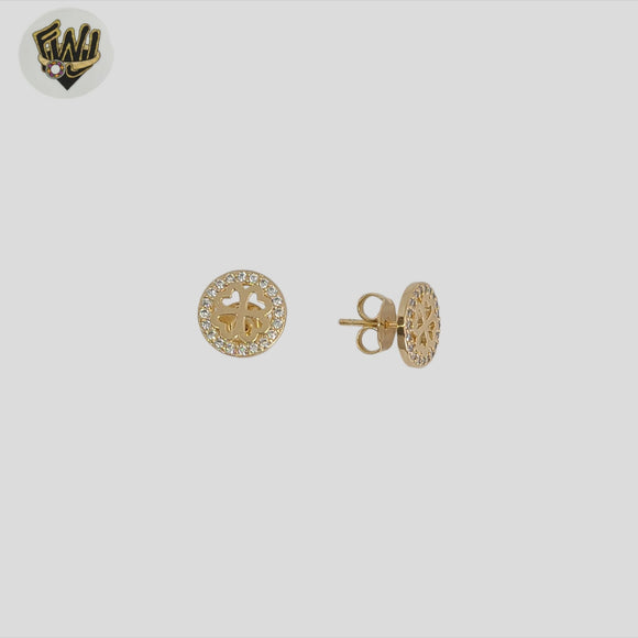 (1-1197-3) Gold Laminate - Stud Zircon Clover Earrings - BGF