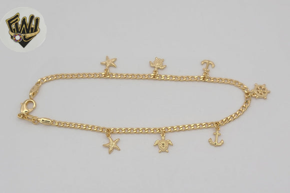 (1-0041) Gold Laminate - 2.5mm Curb Link Charms Anklet - 10