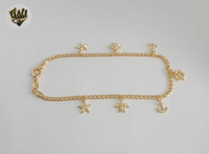 (1-0102) Gold Laminate - 3mm Curb Link Charms Anklet - 9.5” - BGF