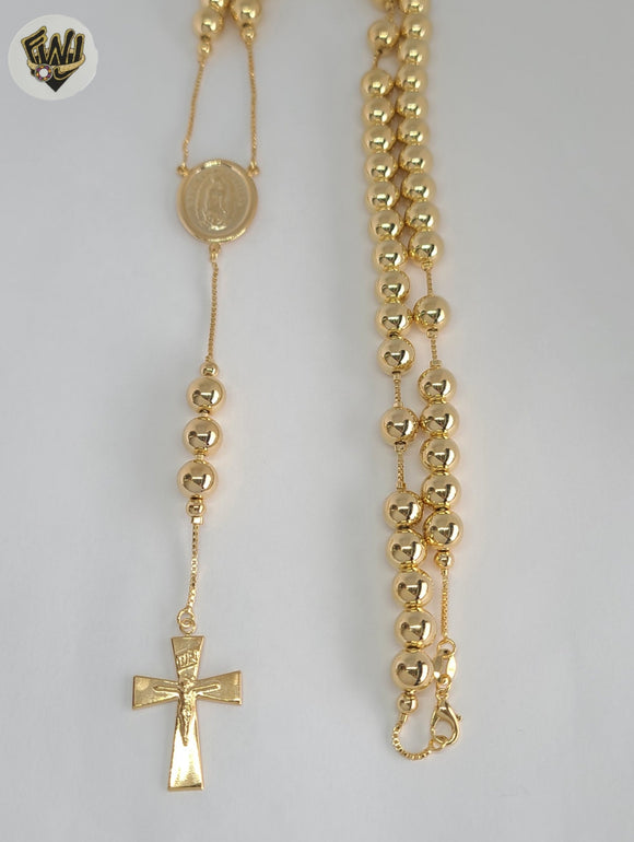 (1-3331-1) Gold Laminate - 8mm Guadalupe Virgin Rosary Necklace - 24