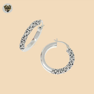 (2-4101) 925 Sterling Silver - Carved Hoops.